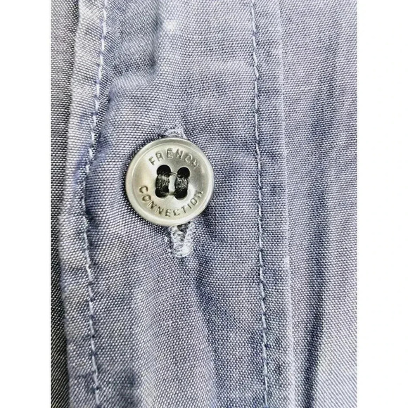French Connection Size Small Mens Blue Embroidered Pocket Logo Button Down Shirt - Picture 7 of 11